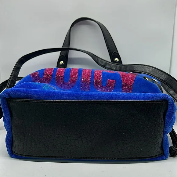 Juicy Couture Y2K Vintage Blue/Pink Glitter Velvet Tote Handbag Purse 👛 👛 - Picture 6 of 9